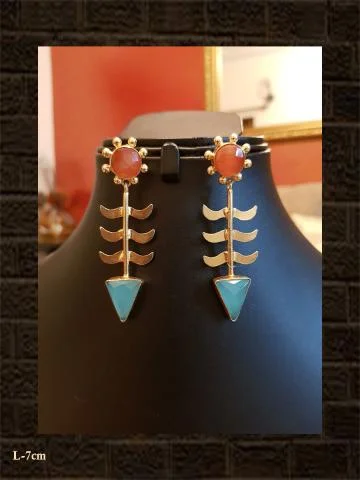 bold sapphire summit peak earrings-Rust and aqua stone unique design earring