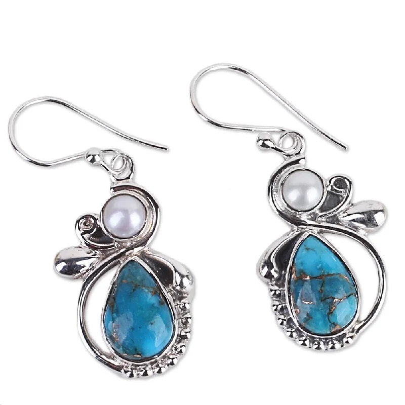 vintage-style ruby earrings-NOVICA Handmade Joyous Blue Sky Sterling Silver Cultured Pearl Earrings (India) - 1.6*0.6