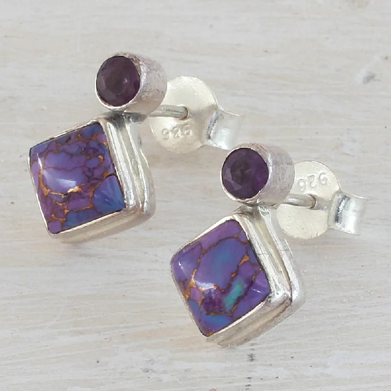 raw amethyst accent earrings-NOVICA Handmade 'Purple Sparkle' Composite Turquoise Amethyst Earrings (India) - 0.6L*0.4W