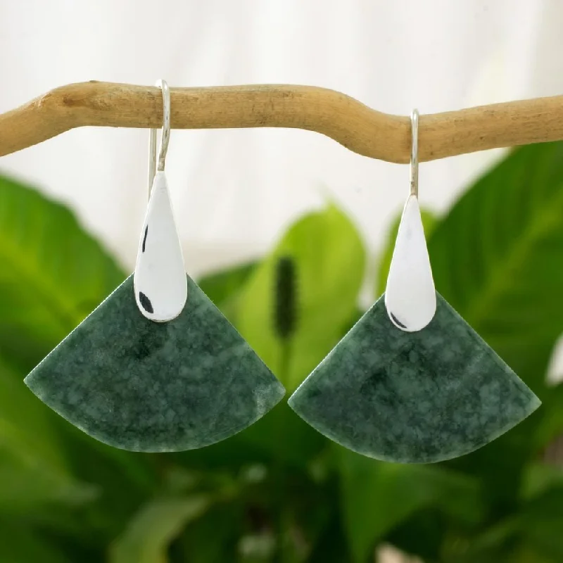 artisan-crafted silver earrings-NOVICA Handmade Sterling Silver 'Cool Green Fan' Jade Earrings (Guatemala) - 1.7*1.2