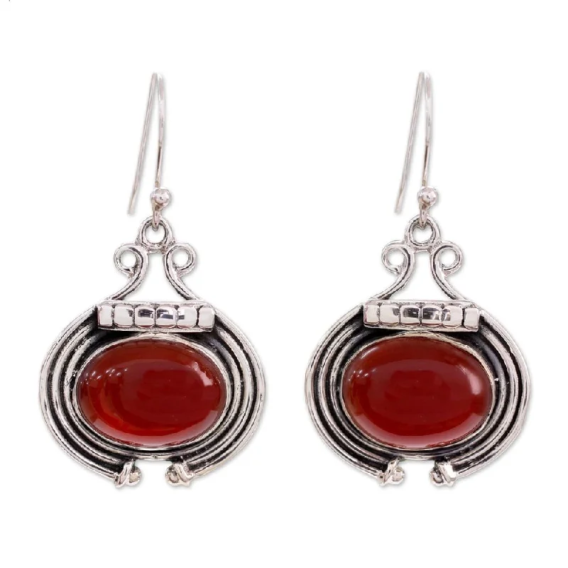 raw ruby accent earrings-NOVICA Handmade Sterling Silver 'Desire' Carnelian Earrings (India) - Red - 2*1.1