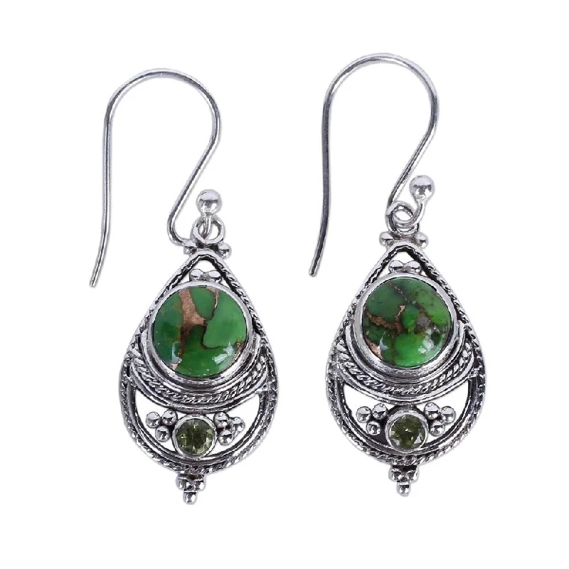 fifteen-stone stud earrings-NOVICA Handmade Sterling Silver Green Elegance Peridot Turquoise Earrings (India) - 1.6*0.5