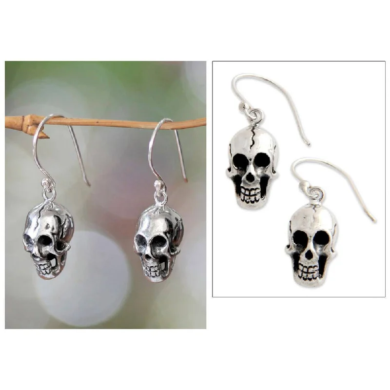 nature-themed crest peak earrings-NOVICA Handmade Sterling Silver 'Immortal Skull' Earrings (Indonesia)