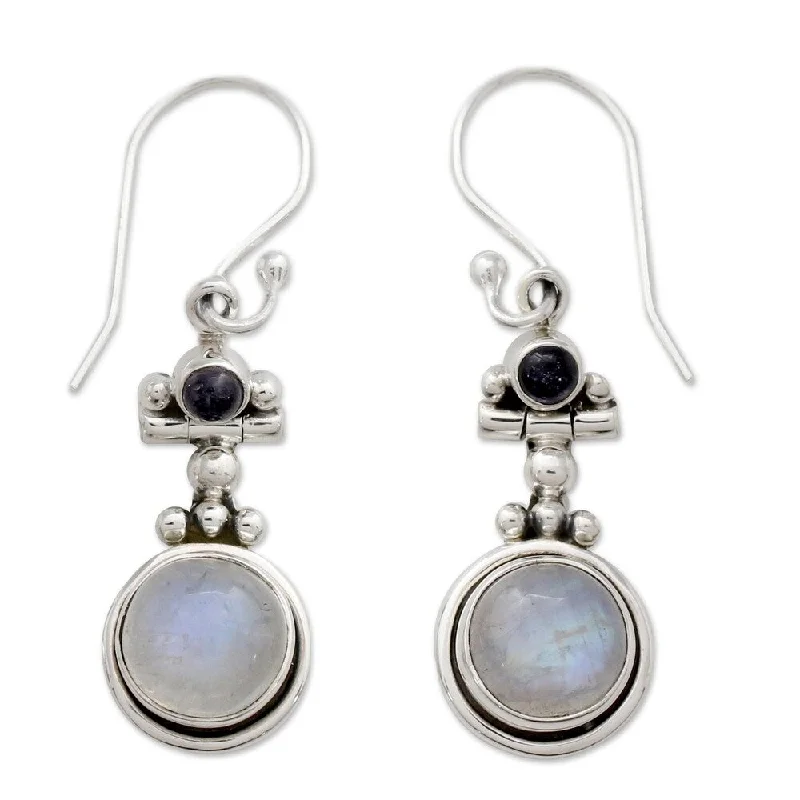 bold sapphire summit peak earrings-NOVICA Handmade Sterling Silver Misty Moon Moonstone Lolite Earrings (India)