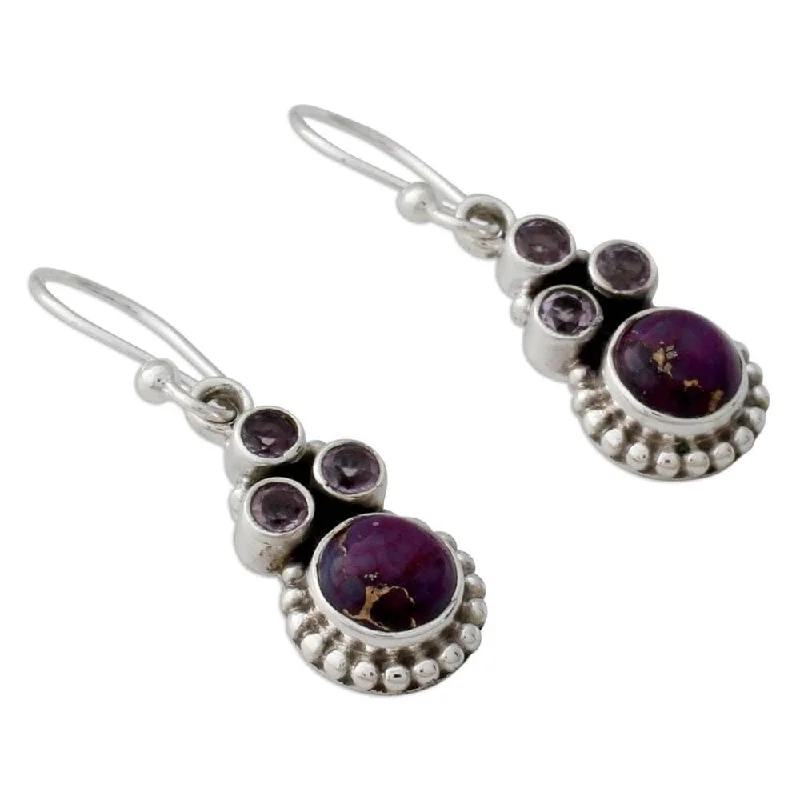 rustic ruby hoop earrings-NOVICA Handmade Sterling Silver 'Petite Flowers' Amethyst Turquoise Earrings (India) - 1.4*0.4