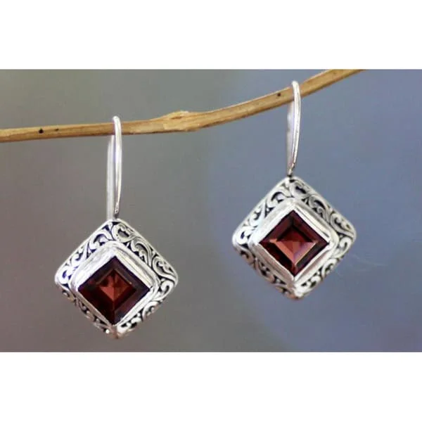 vintage-inspired emerald earrings-NOVICA Handmade Sterling Silver 'Ubud Goddess' Garnet Earrings (Indonesia)