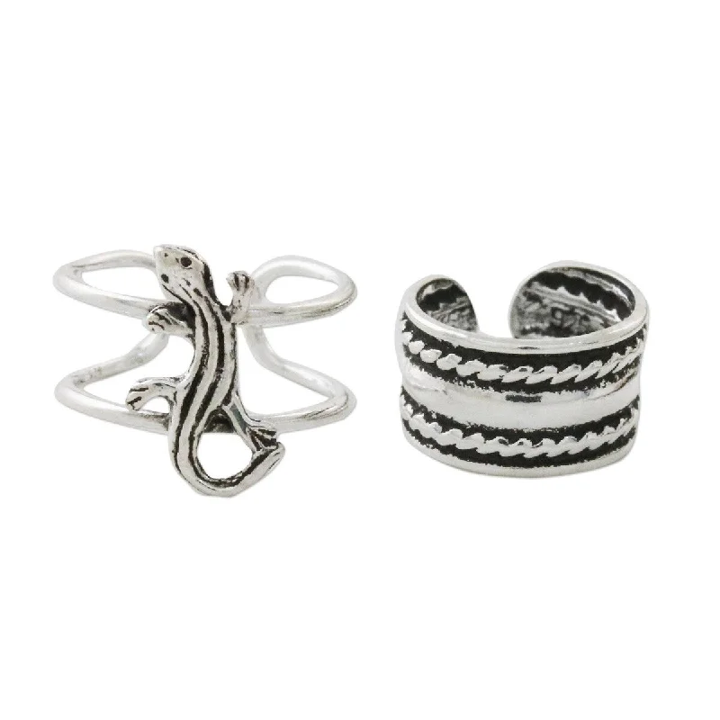 matte silver spiral earrings-NOVICA Little Lizard, Sterling silver ear cuffs