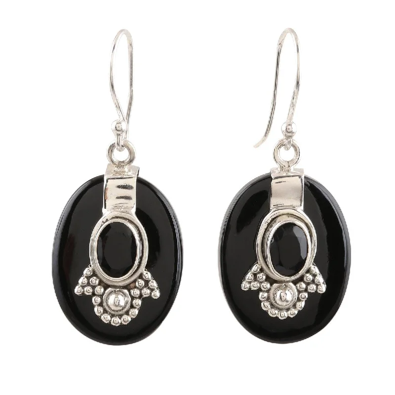 bohemian crest summit earrings-NOVICA Midnight Crown, Onyx dangle earrings - 1.6*0.6