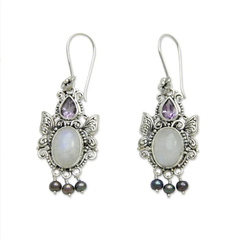 vintage-style opal earrings-NOVICA Sky Empress, Rainbow moonstone dangle earrings - 2.4L*0.8W