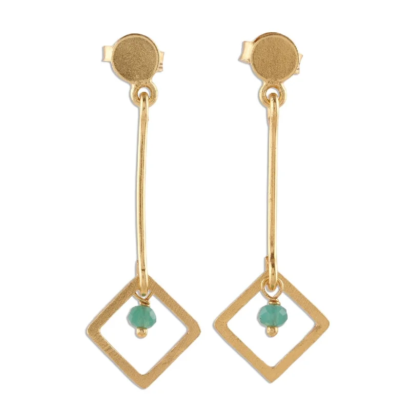 modern sleek crest peak earrings-NOVICA Square Dazzle, Gold plated chalcedony dangle earrings - 1.4*0.4