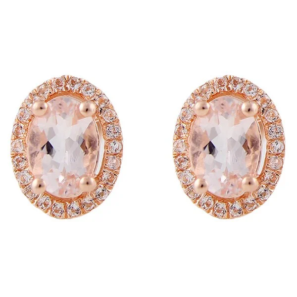 boho-inspired jade earrings-Rose Gold over Silver 1 1/2ct Morganite Studs Earring