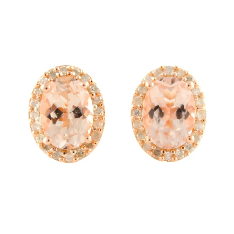 vintage-inspired emerald earrings-Rose Gold over Silver Morganite and 1/6ct TDW Diamond Stud Earrings