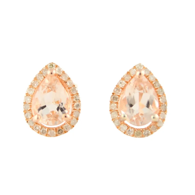 bold topaz summit peak earrings-Rose Gold over Silver Morganite and 1/6ct TDW Diamond Stud Earrings