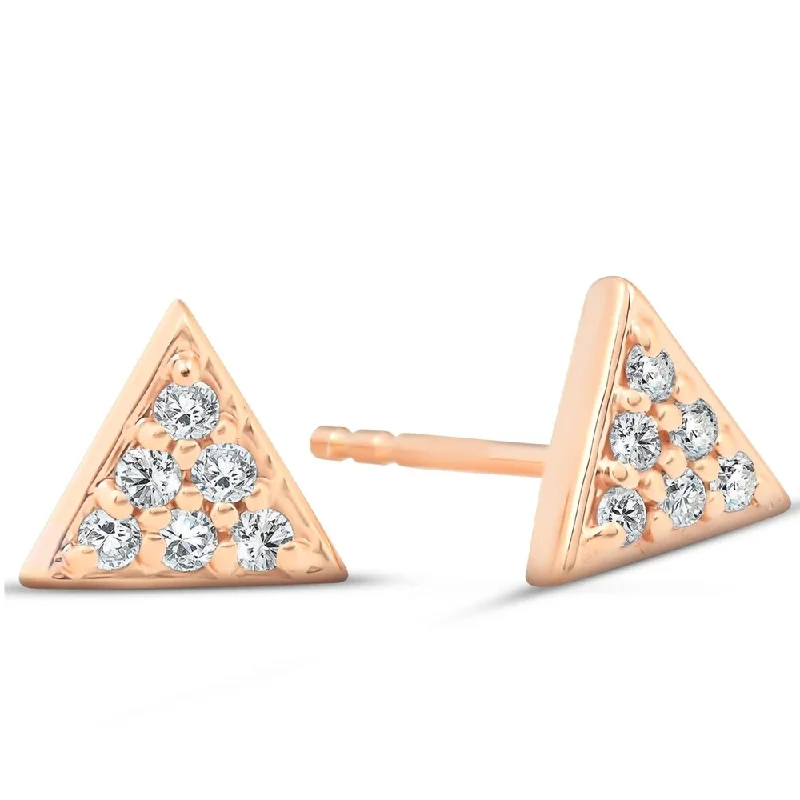 rustic opal hoop earrings-Rose Gold Triangle Pave 1/10Ct Diamond Spike Studs Womens Earrings