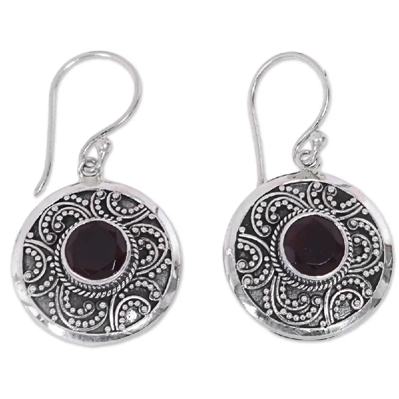 floral-inspired turquoise earrings-Sterling Silver 'Balinese Aura' Garnet Earrings - 1.3*0.7