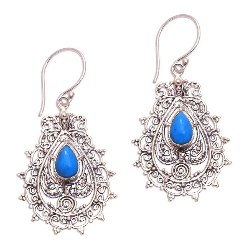 tarnished gold hoop earrings-Sterling Silver 'Blue Lace' Recon Turquoise Earrings (Indonesia)