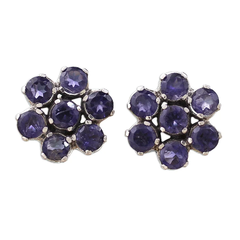 modern prong-set ruby earrings-Sterling Silver Iolite Cornflowers Earrings