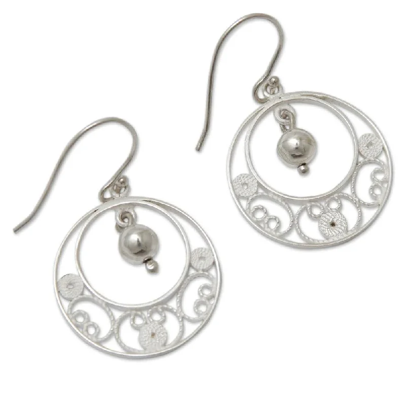 minimalist crest summit earrings-Sterling Silver 'Junin Glam' Filigree Earrings (Peru) - 1.6L*0.9W