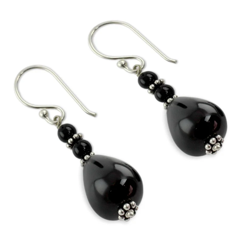 polished silver stellar earrings-Sterling Silver Orissa Odyssey Onyx Earrings