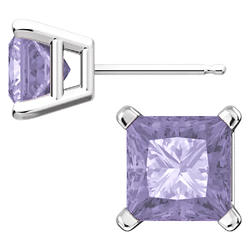 tarnished silver hoop earrings-Sterling Silver Princess Cut Alexandrite Ice CZ Basket Set Stud Earrings