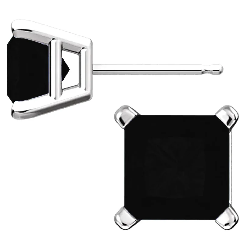 artisan-crafted rose earrings-Sterling Silver Princess Cut Black Ice CZ Basket Set Stud Earrings