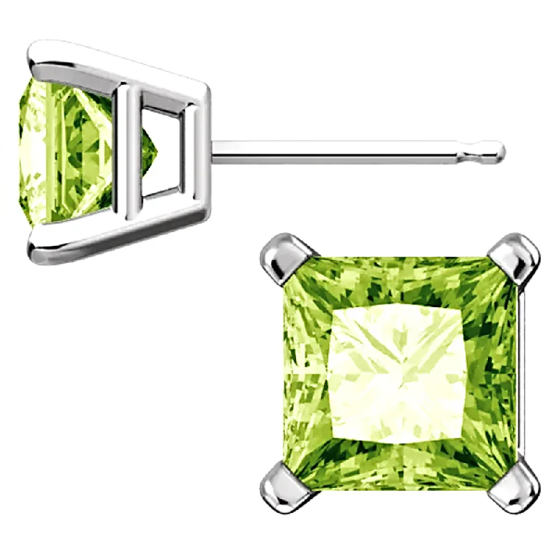 fifteen-stone stud earrings-Sterling Silver Princess Cut Peridot Ice CZ Basket Set Stud Earrings