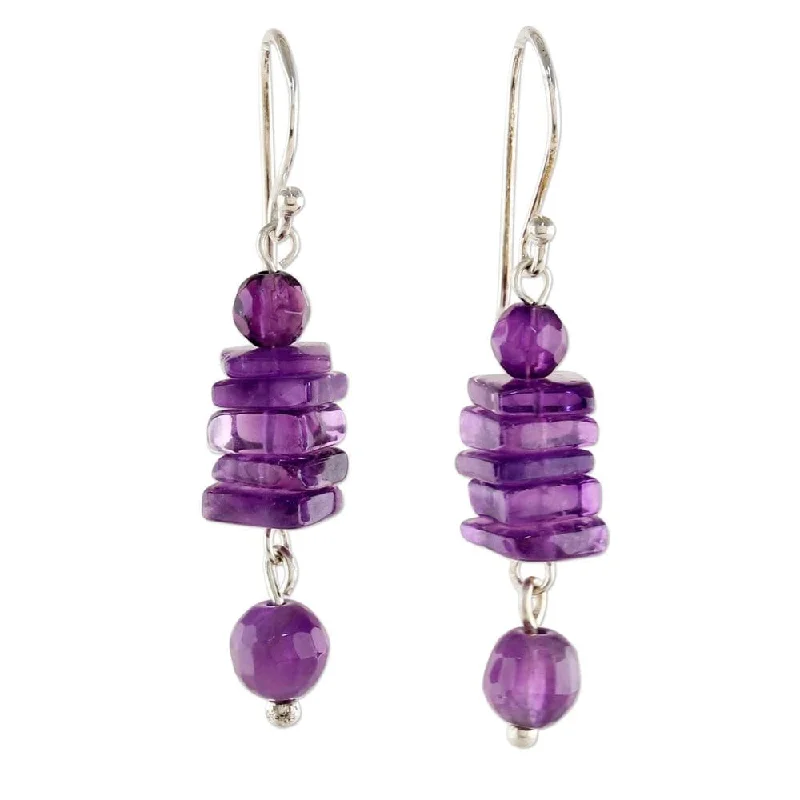 nature-themed willow earrings-Sterling SIlver 'Purple Monoliths' Amethyst Earrings - 1.6*0.3