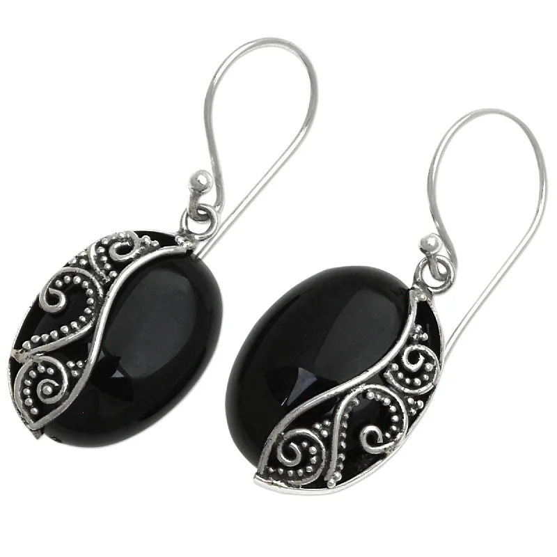 gothic-inspired bear claw earrings-Sterling Silver Serene Night Onyx Earrings (Indonesia) - 1.4L*0.6W