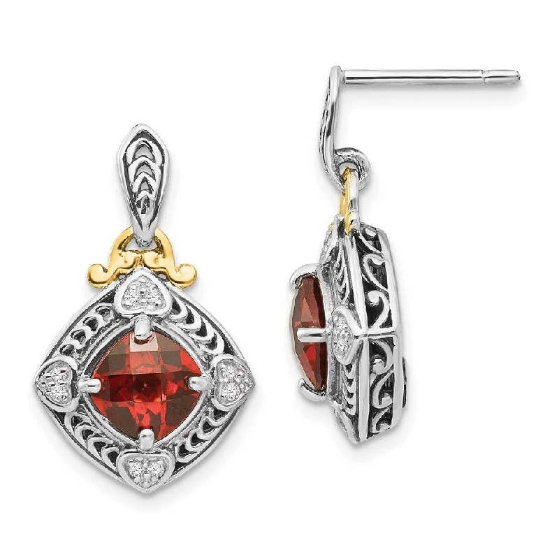 nature-themed branch crest earrings-Sterling Silver w/14k Diamond & Garnet Earrings