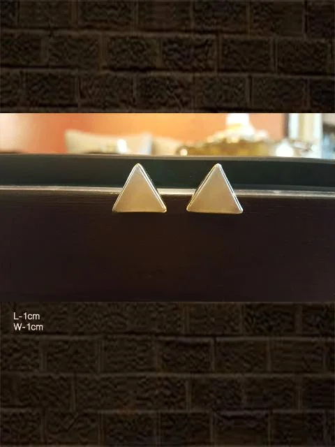 tarnished gold stack earrings-Beige stone triangular studs