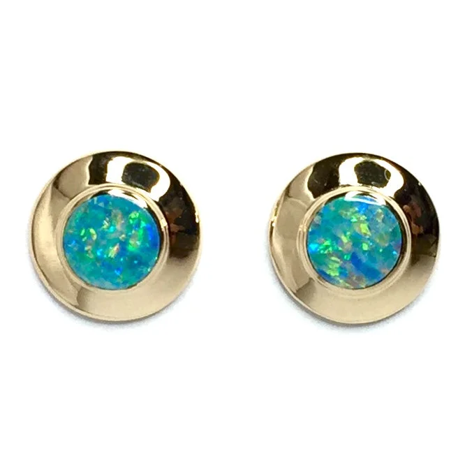 inscribed devotion drop earrings-Opal Earrings Round Inlaid Design Studs