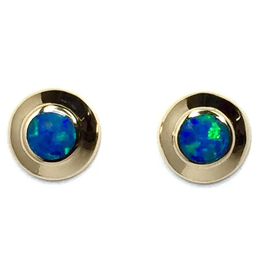 vintage-style turquoise earrings-Opal Earrings Round Inlaid Design Studs