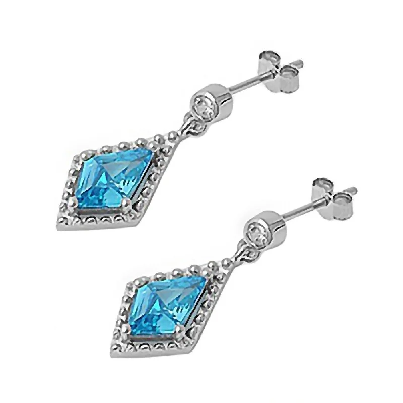 raw turquoise cluster earrings-Torrin: 0.8ct Kite-cut Swiss Blue Topaz Ice CZ Dangle Drop Earrings