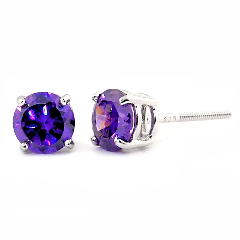 bold opal summit peak earrings-Trustmark Brilliant Cut Amethyst Ice CZ Screw Back Earrings Sterling Silver