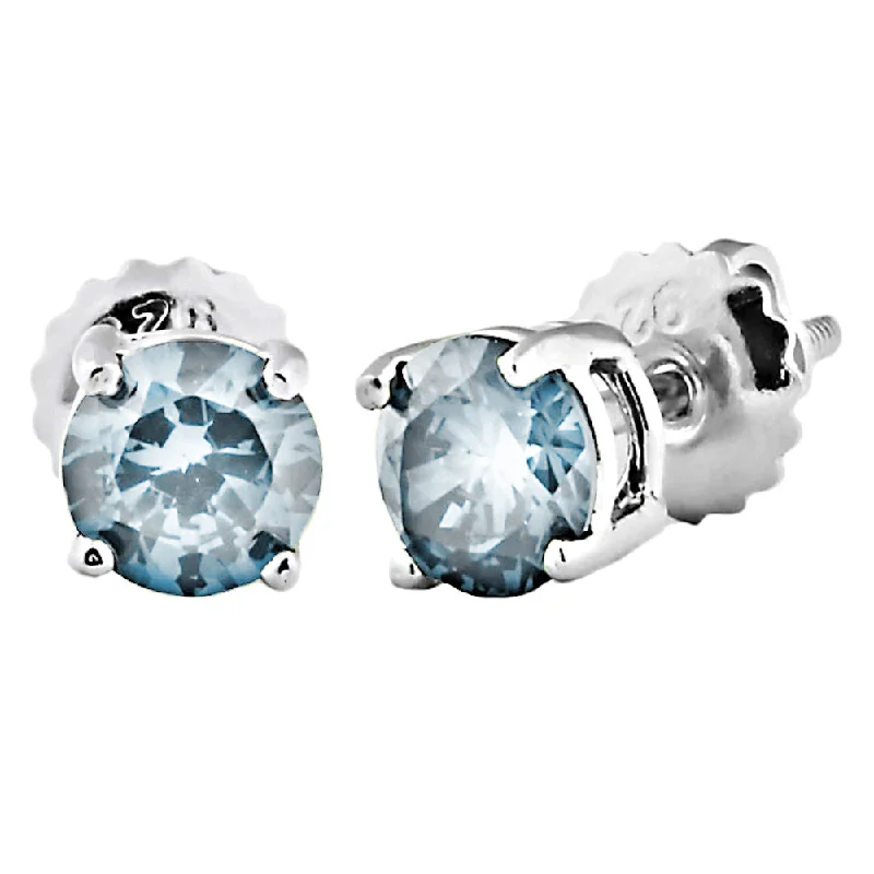 bohemian crest summit earrings-Trustmark Brilliant Cut Aquamarine Ice CZ Screw Back Earrings Sterling Silver