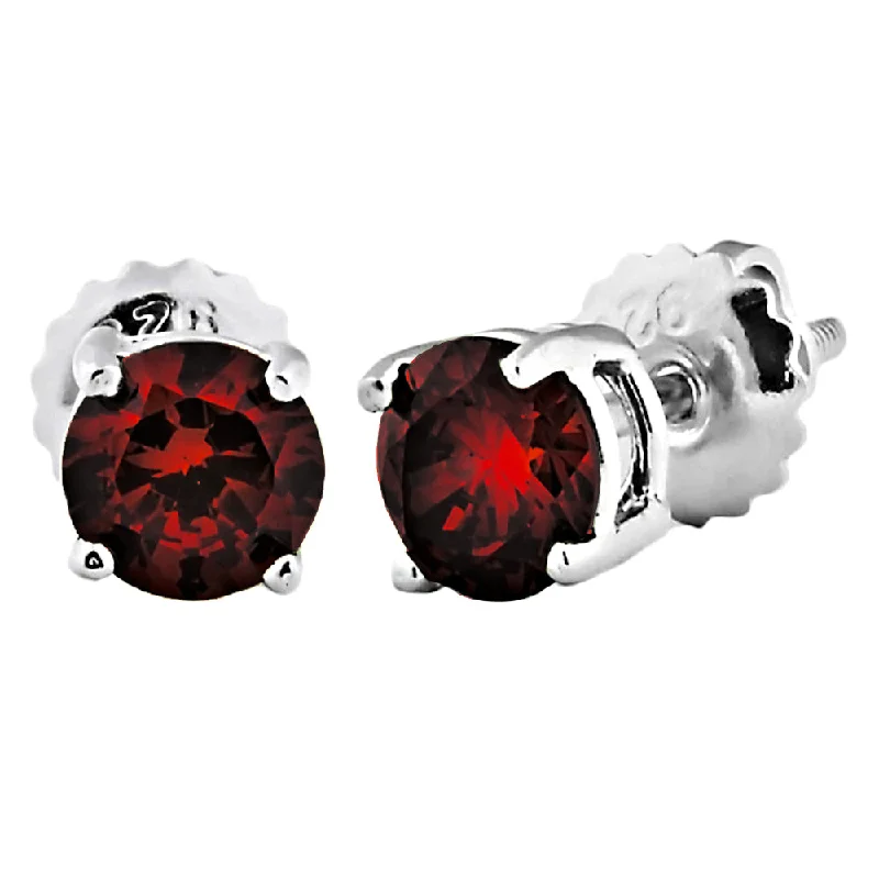 inscribed dynasty drop earrings-Trustmark Brilliant Cut Garnet Ice CZ Screw Back Earrings Sterling Silver