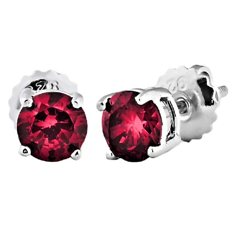 rustic ruby hoop earrings-Trustmark Brilliant Cut Ruby Ice CZ Screw Back Earrings Sterling Silver